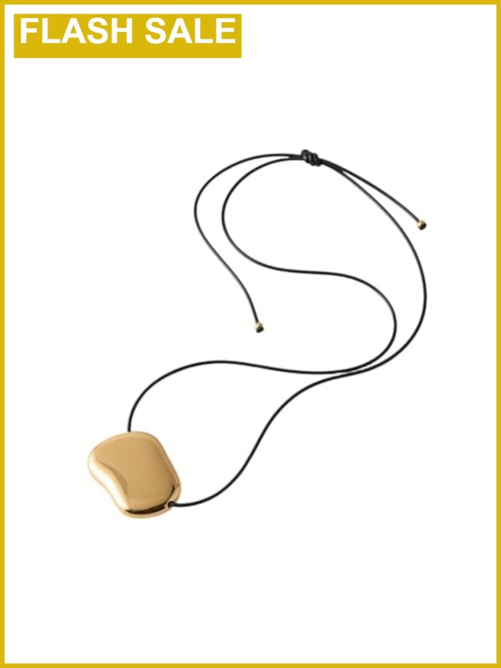 Gold Plated Pebble Pendant Necklace on Black PU Leather Cord